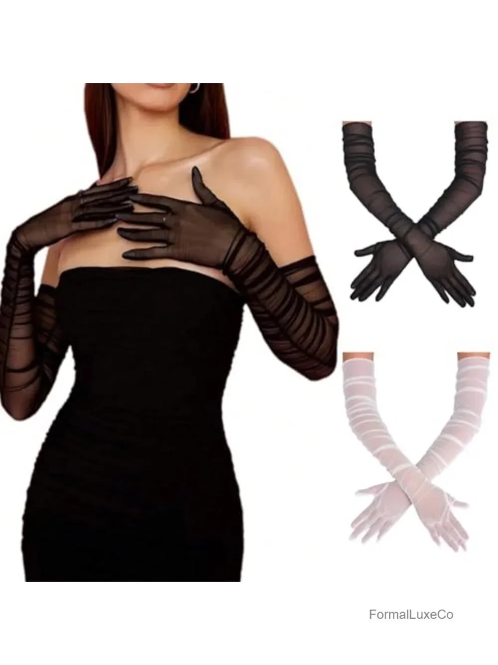 Long Sheer Tulle Mesh Opera Gloves 1920s Vintage Gloves for Wedding Tea Party